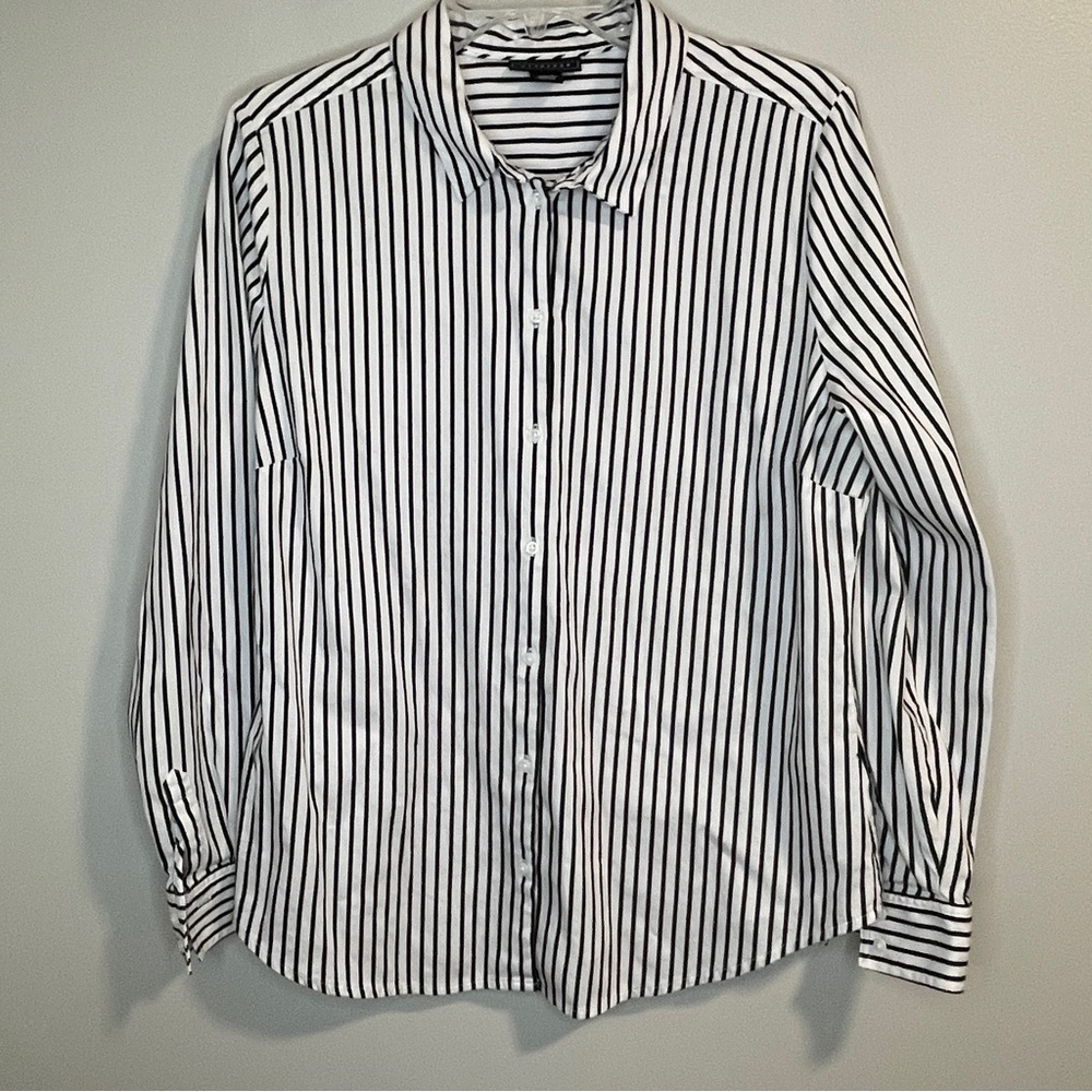 Metaphor Black and White Fitted Striped Button Down Shirt